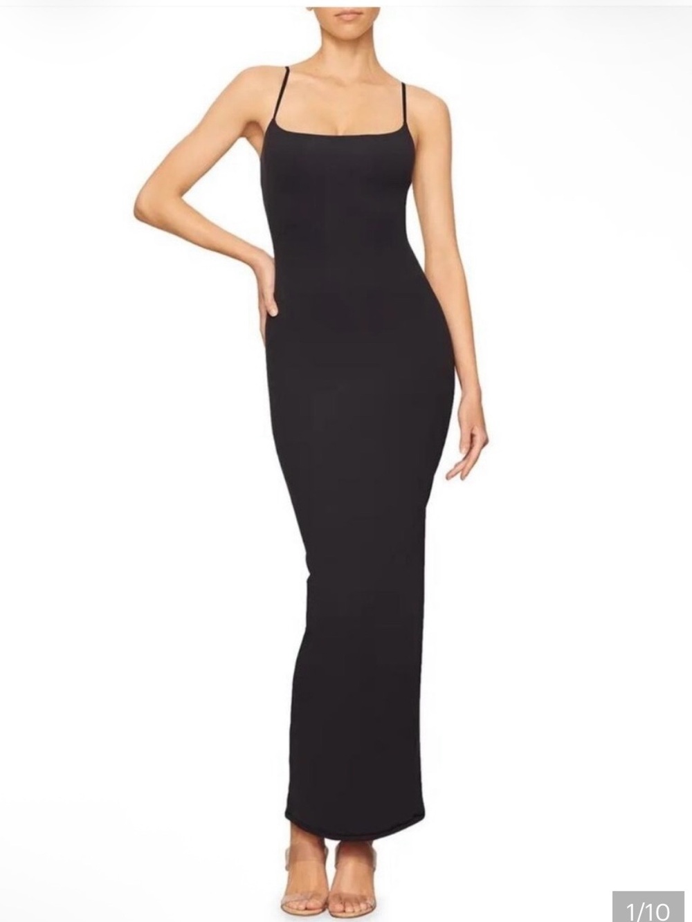 SKIMS Black Square-Neck Spaghetti-Strap Maxi Dress